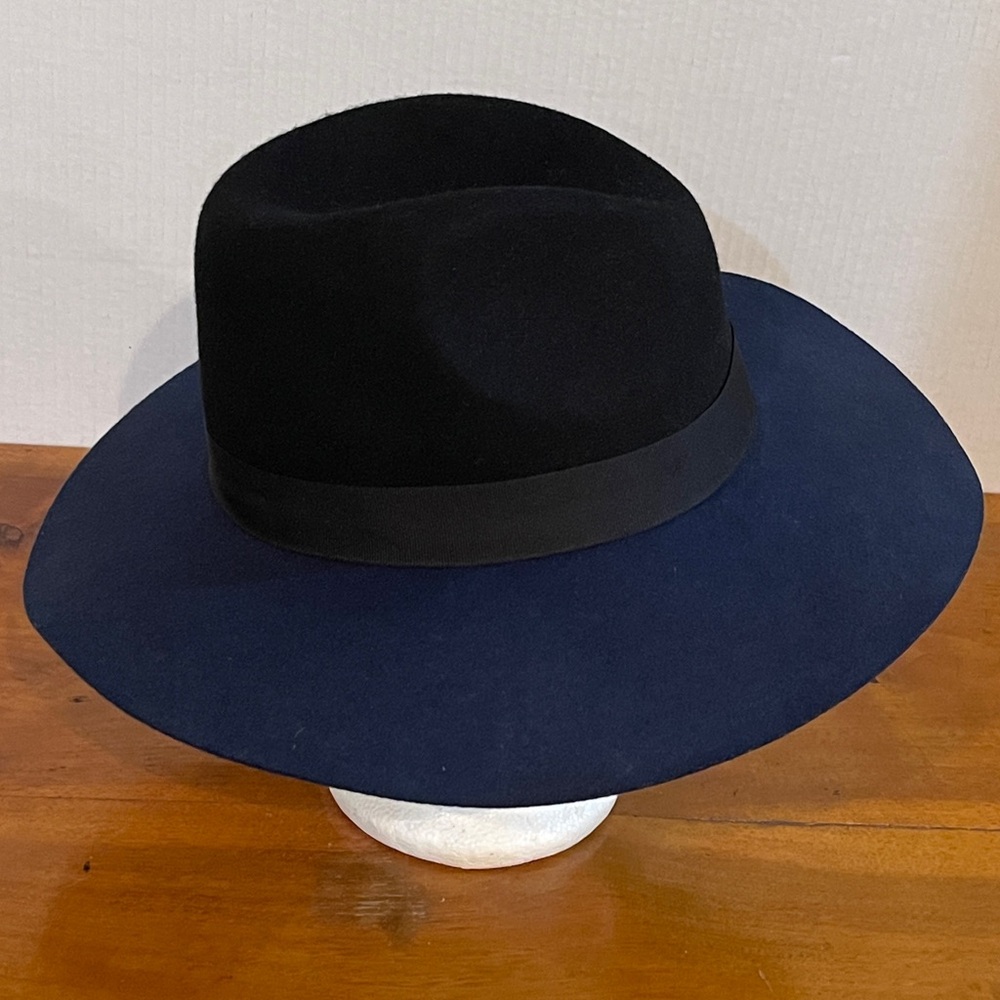 Malene Birger Wool Felt Navy Blue and Black Fedora Hat